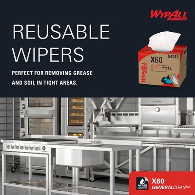 WypAll GeneralClean X60 Fabric Cleaning Wipers, 12.5", White, 236 Wipers/Box (54015)