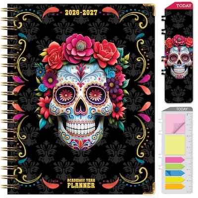 2026-2027 Excello Brands 8.5 x 11 Academic Weekly & Monthly Planner, Paperboard Cover, Sugar Skull (FSHN-AY26-8511-48)