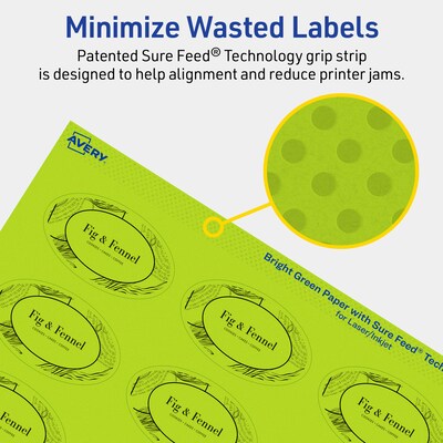 Avery Printable Oval Multipurpose Labels, 1.5" x 2.5", Bright Green, 360/Pack (94051)
