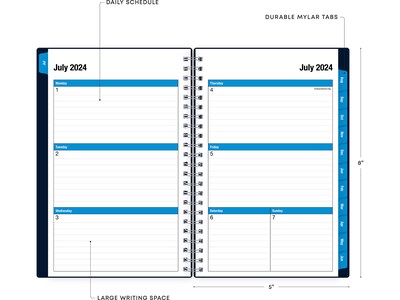 2024-2025 Blue Sky Collegiate Navy 5" x 8" Academic Weekly & Monthly Planner, Plastic Cover, Navy (148673-A25)