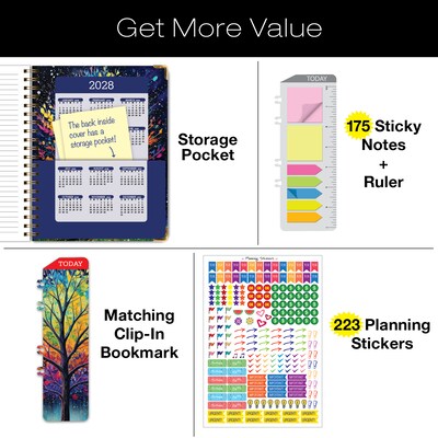 2027 Excello Brands Fashion Planner 8.5" x 11" Calendar Year Weekly & Monthly, Hardcover, Black Tree Seasons