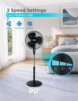 Black & Decker 16" Oscillating Pedestal Fan, 3-Speed, Black (BFSR16B)