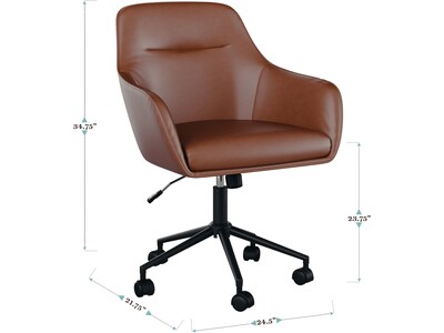 Martha Stewart Rayna Ergonomic Faux Leather Swivel Office Chair, Saddle Brown (CH2209216BRBK)