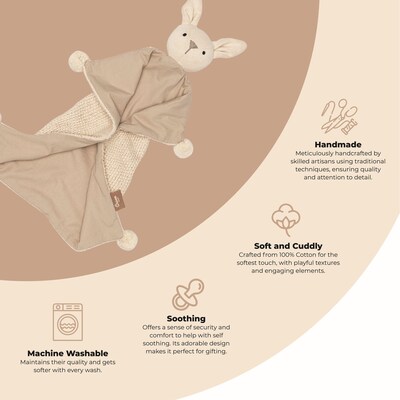 Crane Baby Avery Organic Baby Lovey Blanket, Ollie The Bunny (BC-150BL-2)