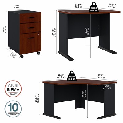 Bush Business Furniture Cubix 48"W Corner Desk with Return and Mobile File Cabinet, Hansen Cherry (SRA005HCSU)