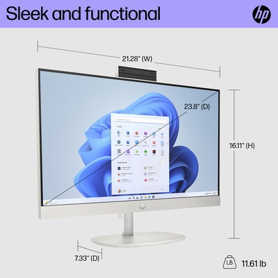 HP 24-cr0026 23.8" All-in-One Desktop Computer, Intel Core i3-N300, 8GB Memory, 256GB SSD (9W2H5AA#ABA)