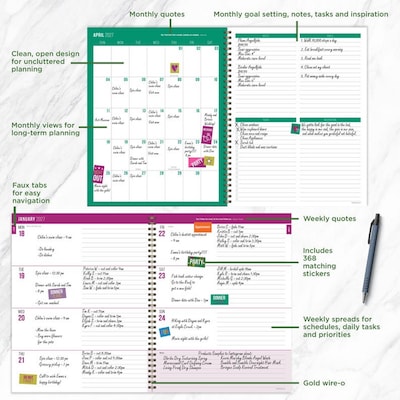 2027 TF Publishing Peonies 9" x 11"  Weekly & Monthly Standard Planner, Paperboard Cover, Multicolored (27-9708)