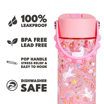 Elemental Splash Pop Plastic Water Bottle, 18 oz., Pink Unicorn (EMLETR18UN24P)
