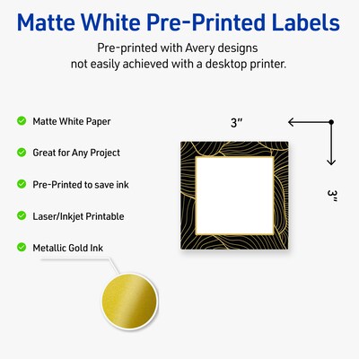 Avery Laser/Inkjet Square Multipurpose Labels, 3 x 3, White, 60/Pack (S00ETD)
