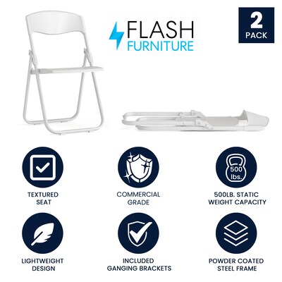 Flash Furniture Plastic Folding Chair, White, Set of 2 (2RUTIWHITE)