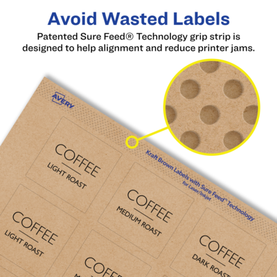 Avery Laser/Inkjet Multipurpose Labels, 1.5" x 1.5", Kraft Brown, 20 Labels/Sheet, 15 Sheets/Pack (94106-KMP15)