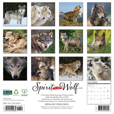 2026 Willow Creek Spirit of the Wolf 12 x 12 Monthly Wall Calendar (52884)