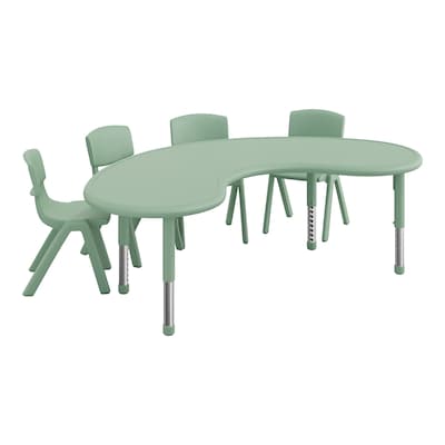 Flash Furniture Emmy Half Moon Activity Table Set, 65 x 35, Height Adjustable, Sage (YCX42MOONTBSGEE)