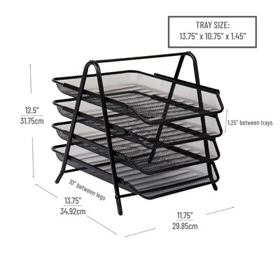 Mind Reader 4-Tier Stackable Paper Desk Tray Organizer, Metal Mesh, Black (4TPAPER-BLK)