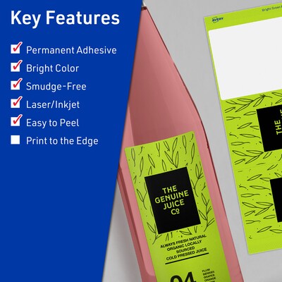 Avery Laser/Inkjet Multipurpose Rectangle Labels, 3-1/4 x 8-3/8, Bright Green, 240/Box (94251)