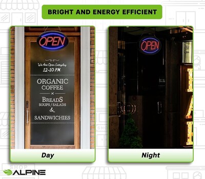 Alpine Industries Open Indoor LED Oval Sign,  23" x 14", 2/Pack (497-02-2PK)