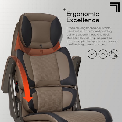 Sharper Image S-950 Heated Ergonomic Faux Leather Swivel Executive Massage Chair, Brown/Black (52755M-BRNBLK)