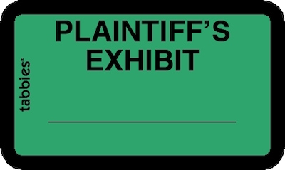 Tabbies Plaintiffs Exhibit Labels, Pre-Printed, 1 X 1 5/8, Green, 252/Pack (58025)