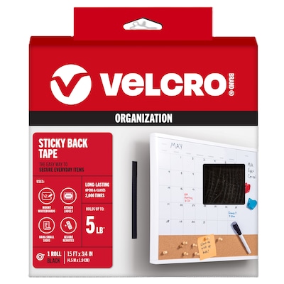 Velcro Brand 3/4 x 15 Sticky Back Hook & Loop Fastener Roll, Black (90081)