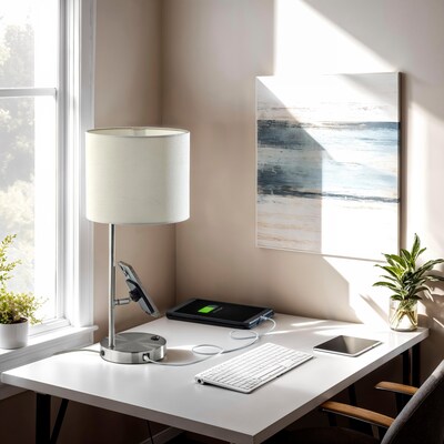 Adesso Wyatt Supercharger Incandescent Desk Lamp, 22H, Brushed Steel/White (2610-22)
