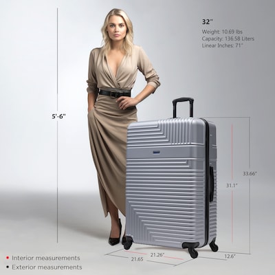 InUSA Resilience 33.6" Hardside Suitcase, 4-Wheeled Spinner, TSA Checkpoint Friendly, Silver (IURES00XL-SIL)