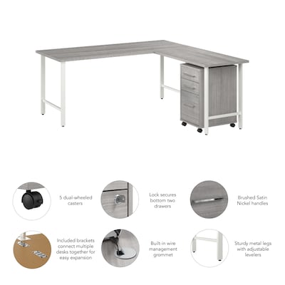 Bush Business Furniture Hustle 72"W L Shaped Computer Desk with 3 Drawer Mobile File Cabinet, Platinum Gray (HUS013PG)