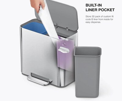 simplehuman 15L Mini Office Recycler with Liner Pocket, Matte Black Steel, Indoor Step Trash Can, 4 Gallons (CW2121)