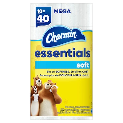 Charmin Essentials Soft Toilet Paper, 2-Ply, White, 330 Sheets/Roll, 10 Rolls/Pack, 3 Packs/Carton (
