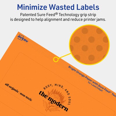 Avery Rectangle Multipurpose Labels, 2.5" x 7", Bright Orange, 60/Pack (94247)