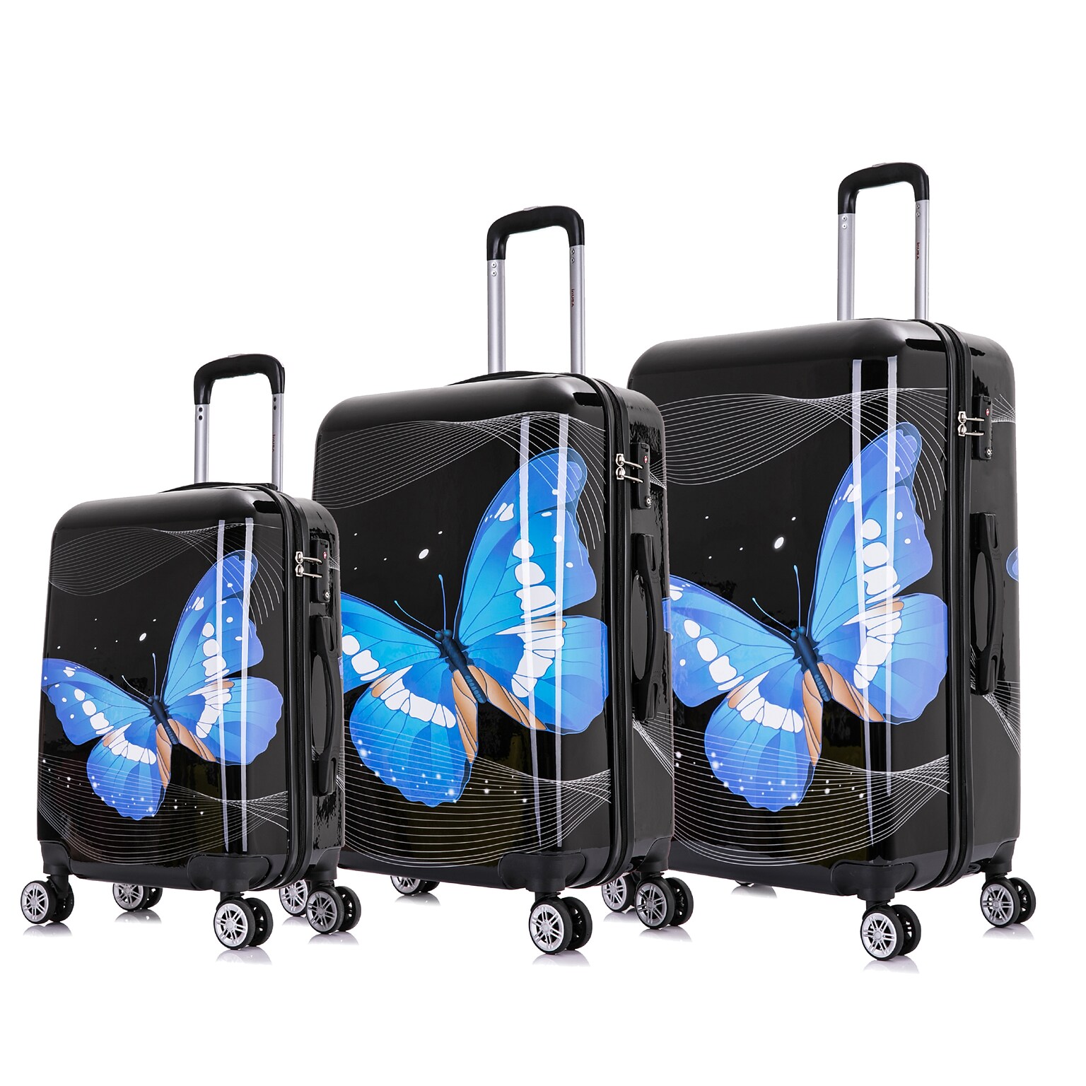 InUSA Hardside Butterfly Suitcase, 4-Wheeled Spinner, TSA Checkpoint Friendly, Black Butterfly (IUAPCSML-BBU)