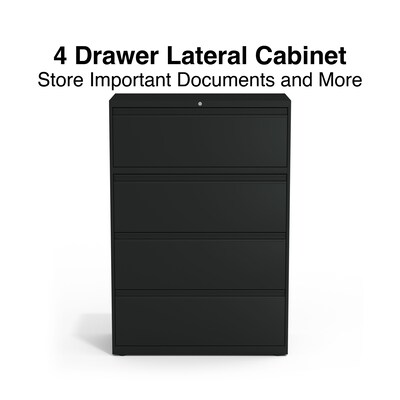 Quill Brand® Commercial 4 File Drawer Lateral File Cabinet, Locking, Black, Letter/Legal, 36"W (20057D)