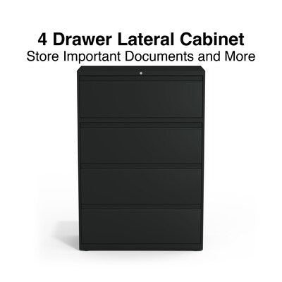 Quill Brand® Commercial 4 File Drawer Lateral File Cabinet, Locking, Black, Letter/Legal, 36W (2005