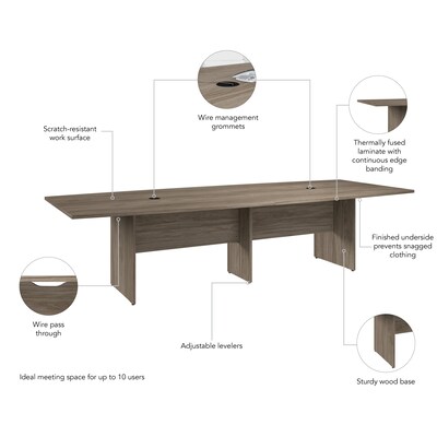Bush Business Furniture 120W x 48D Boat Shaped Conference Table with Wood Base, Modern Hickory (99TB12048MHK)
