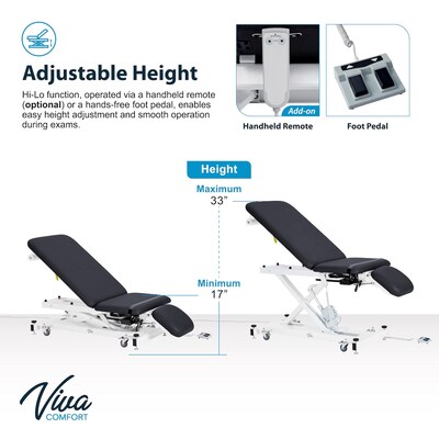Viva Comfort XRO Electric Height and Back Adjustable Exam Table with Stirrups, 600 lbs Capacity, Black,(ADI903-22-BLK-MK)
