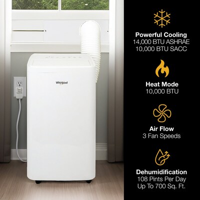 Whirlpool 115-Volt 14,000 BTU (10,000 BTU DOE) Portable Air Conditioner with Remote, White (WHNP141HAW)