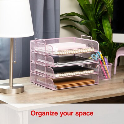Staples Metal Mesh Side Loading Stackable Letter Tray, Letter Size, Dusty Pink, 4/Pack (ST63842)