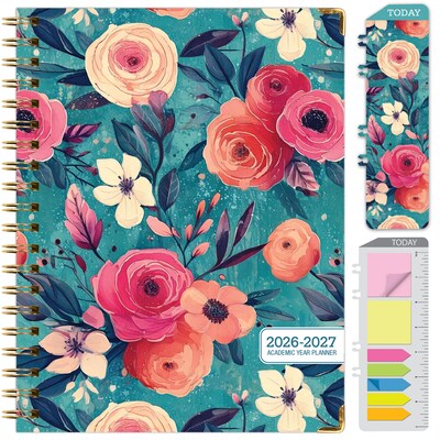 2026-2027 Excello Brands 8.5 x 11 Academic Weekly & Monthly Planner, Paperboard Cover, Teal Floral (FSHN-AY26-8511-17)