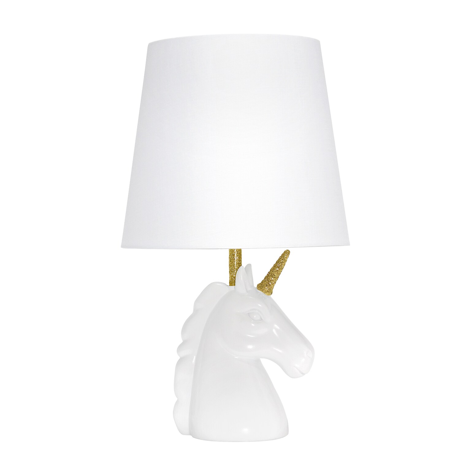 Simple Designs Sparkling Glitter Unicorn Table Lamp, Gold Glitter and Matte White (LT1078-GLD)