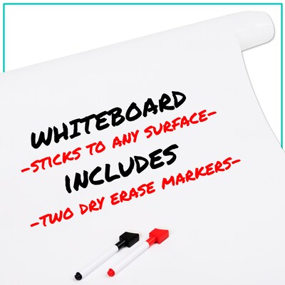 Mind Reader Adhesive Dry-Erase Whiteboard Roll with Dry Erase Markers, 24" x 10' (DWBER-WHT)