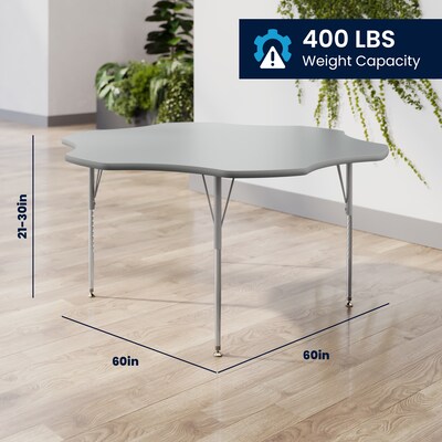Flash Furniture Wren 60" Flower Activity Table, Height Adjustable, Gray Top/Silver Frame (XUA60FLRGTA)