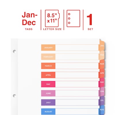 Staples Customizable Table of Contents Monthly Dividers, 12-Tabs, Multicolor