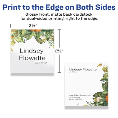 Avery Business Cards, 2.5" x 2.5", Glossy White, 90/Pack (95271)