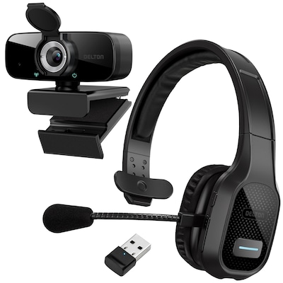 Delton 20X/C24 Wireless Noise Canceling Bluetooth Computer Headset and 1080p Webcam Bundle, USB-A, Black (DBTHEAD20XBNDL)