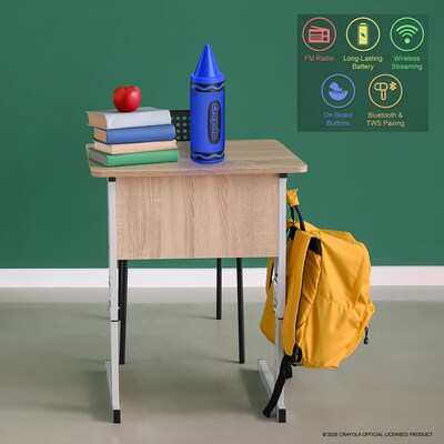 Crayola Wireless Bluetooth Portable Crayon Speaker with FM Radio, Blue (CBT450B)