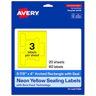Avery Laser/Inkjet Multipurpose Labels, 5-7/8 x 4, Neon Yellow, 60 Labels/Pack (19479370801)