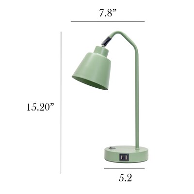 Simple Designs Sleek Essentials LED Desk Lamp, 16", with USB Ports, Sage Green (LD1071-SGE)