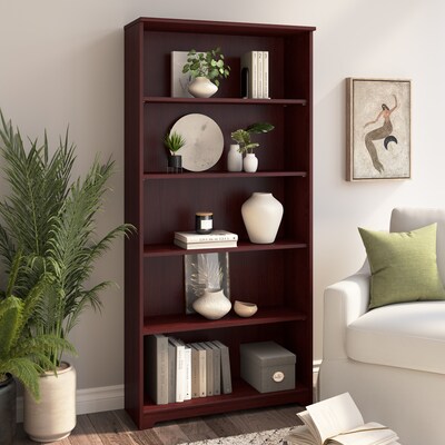 Bush Furniture Cabot 66"H 5-Shelf Bookcase with Adjustable Shelves, Harvest Cherry Laminated Wood (WC31466)