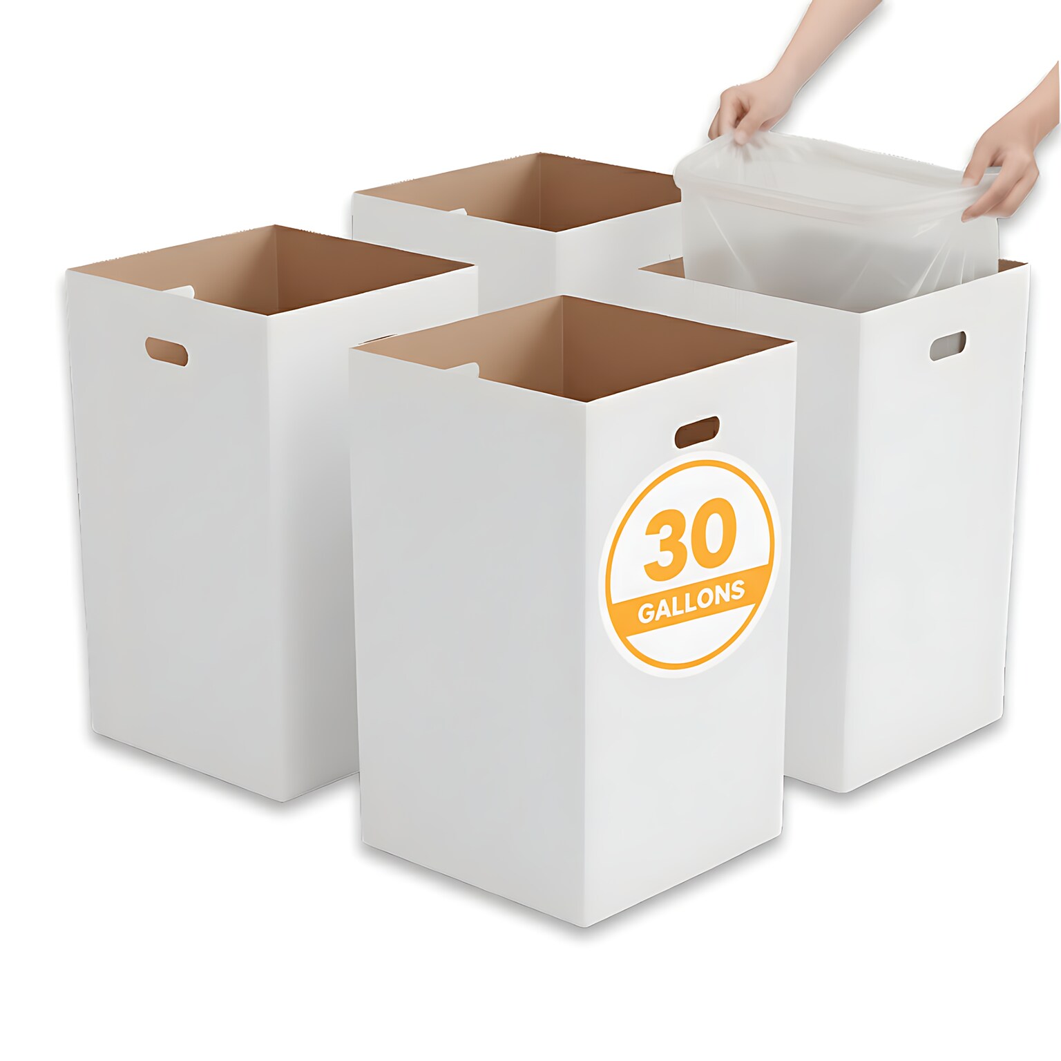 Gritt Commercial 30-Gallon Corrugated Cardboard Trash Can and Recycling Container, White, 4/Carton (GRI520-30G-4)