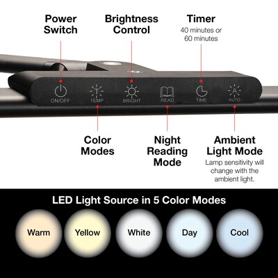 Excello Global Products Wellness Series LED Desk Lamp, 17.5, Black (EGP-DL-18-BLK)