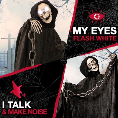 Haunted Hill Farm 63" Thanatos the Talking Skeleton Reaper (HHSKEL-2FLS)